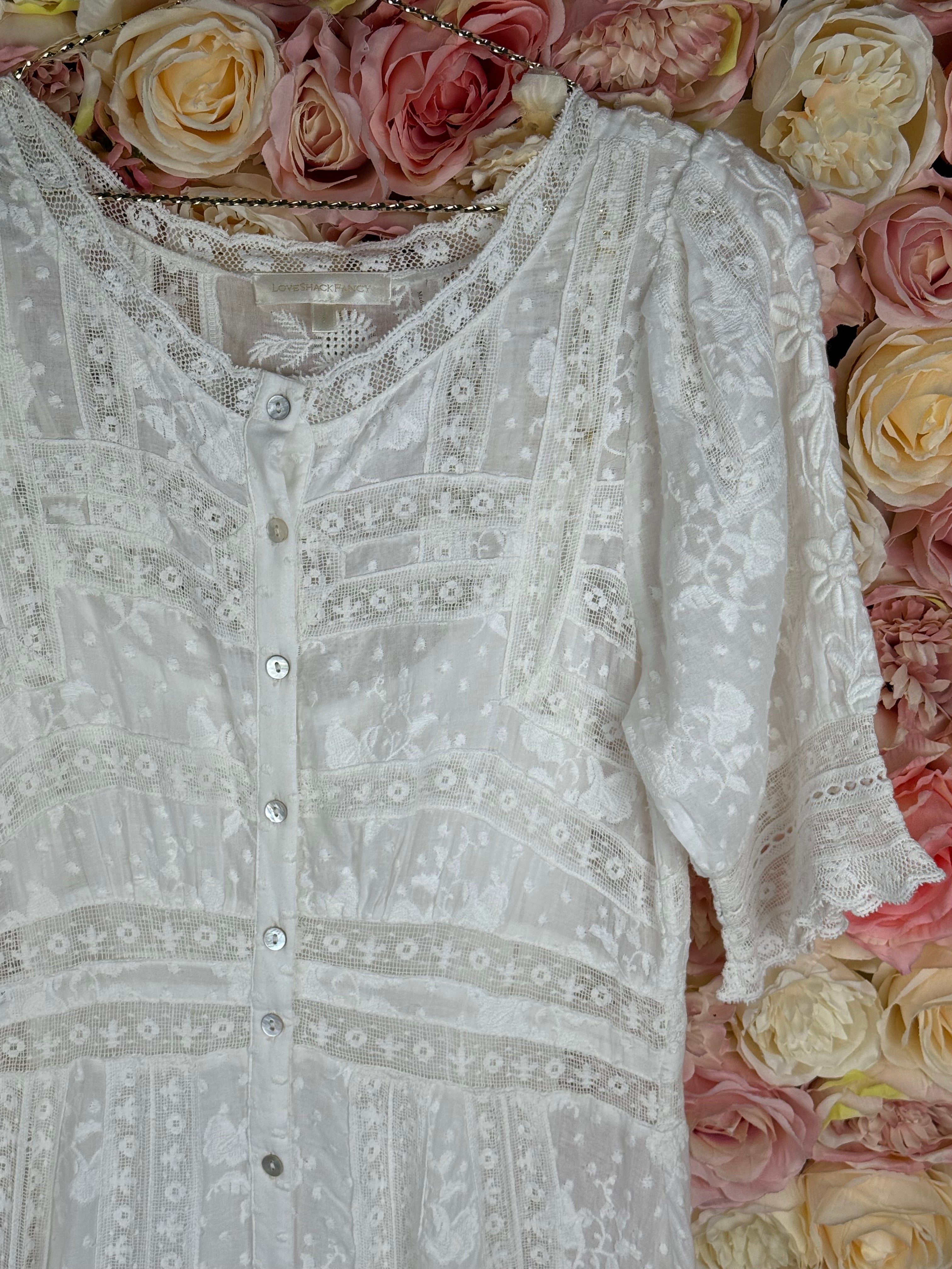 LoveShackFancy "Minka" Dress White Sz. M (8)