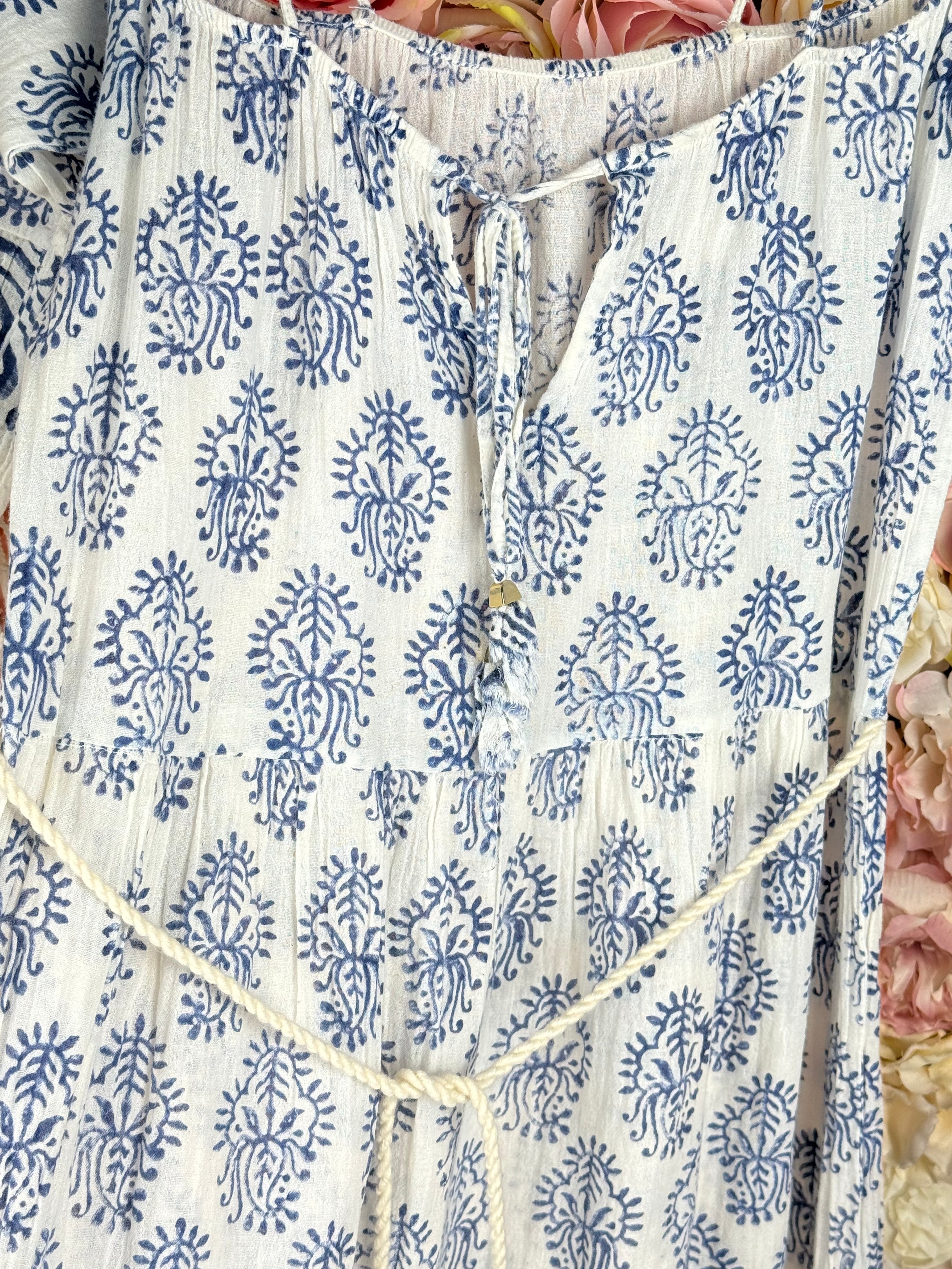Delfina Dress Cream Blue Sz. S