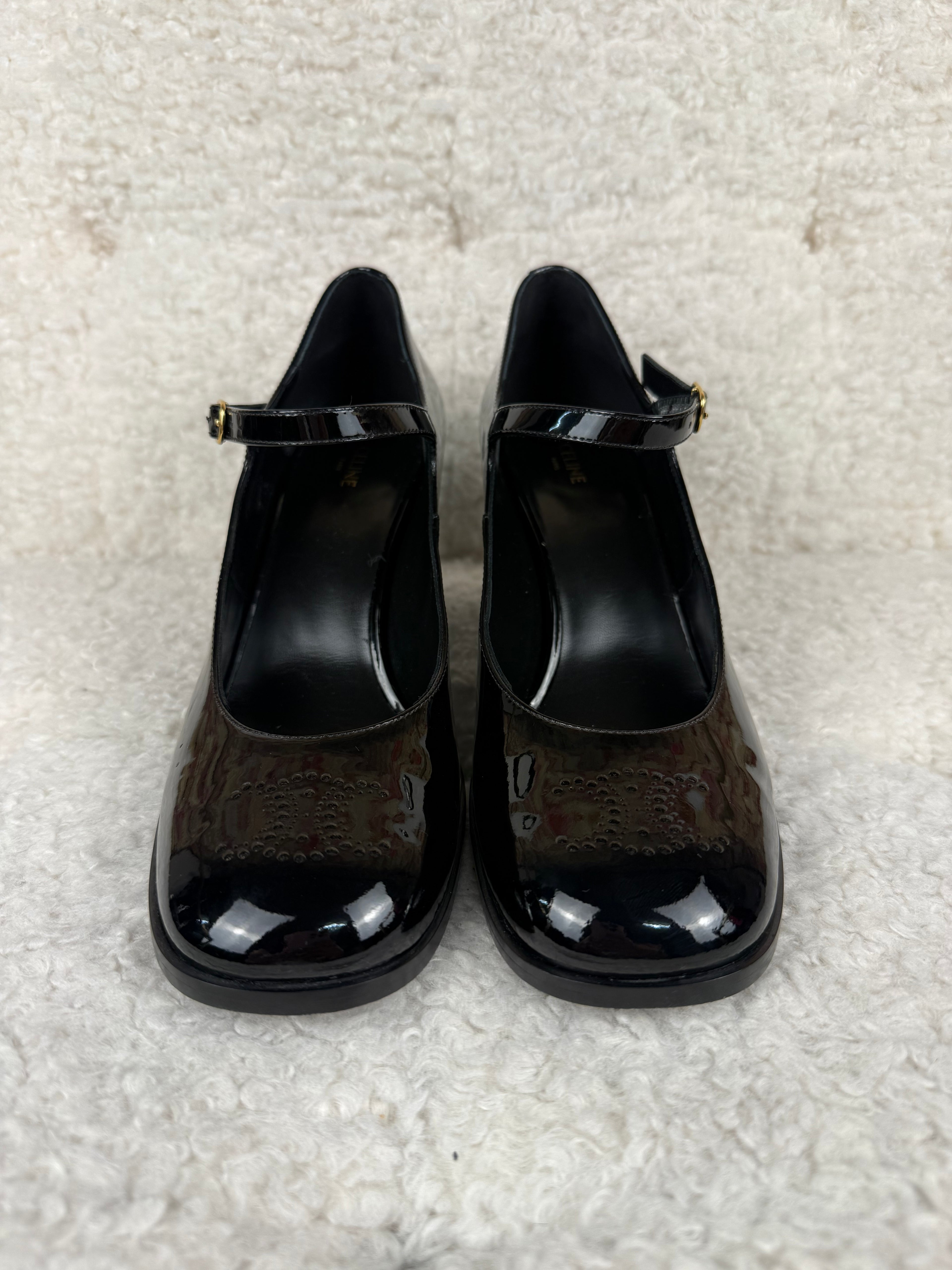 Celine "Lily" Triomphe Babies in Patent Calfskin Black Sz. 38.5 EU