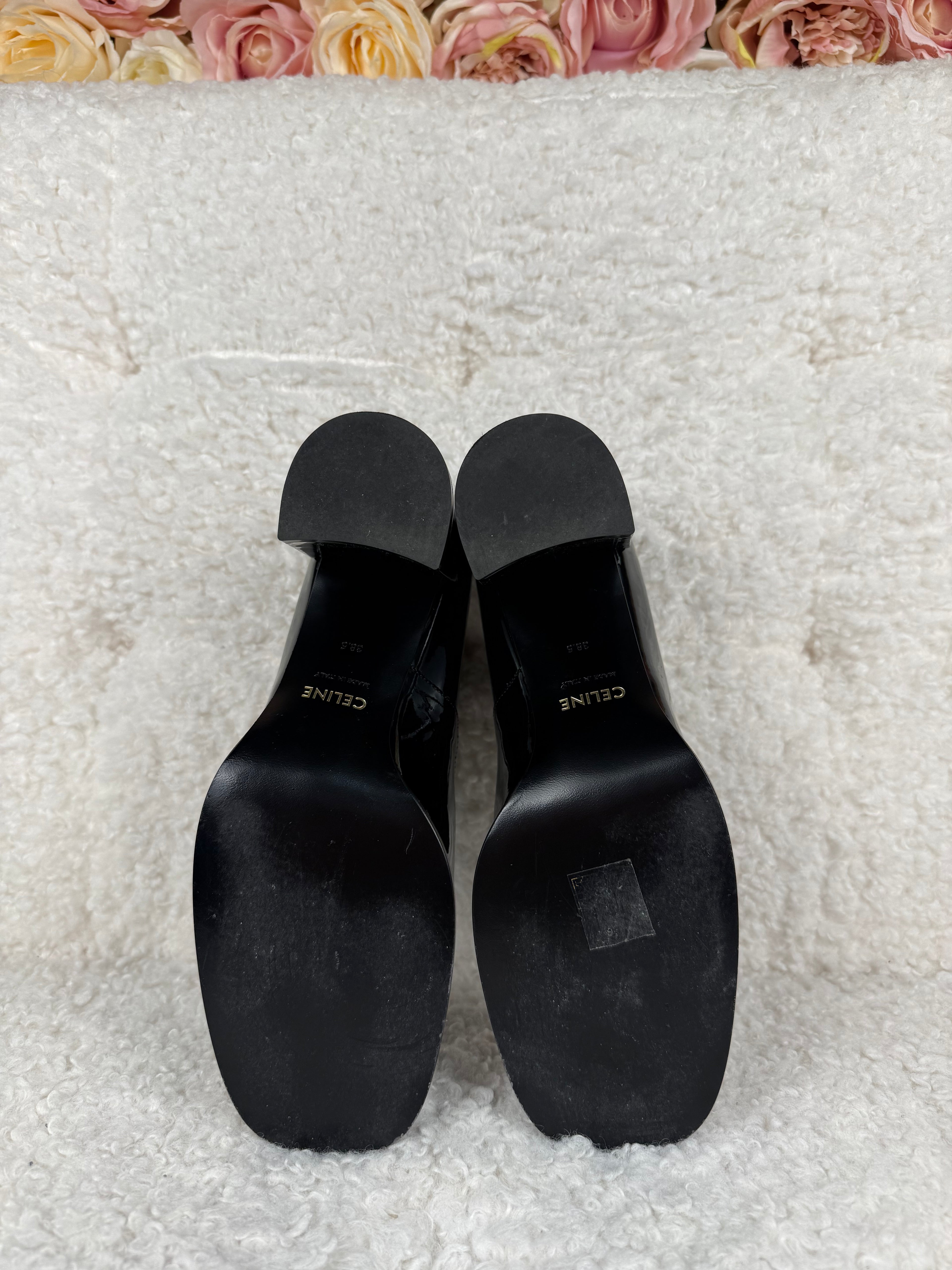 Celine "Lily" Triomphe Babies in Patent Calfskin Black Sz. 38.5 EU
