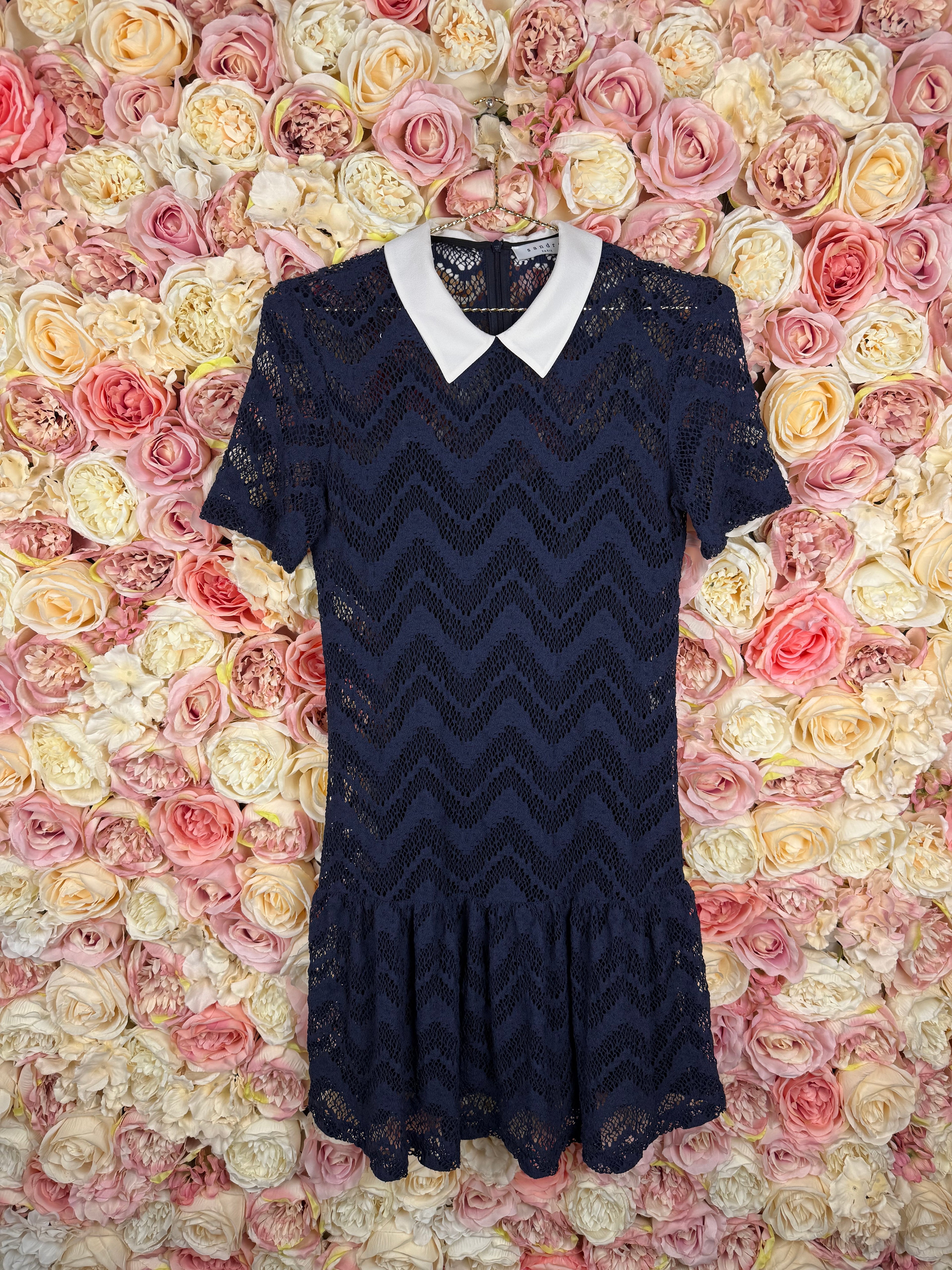 Sandro Spitzenkleid mit Kragen - Dunkelblau - Gr. 1 (S)