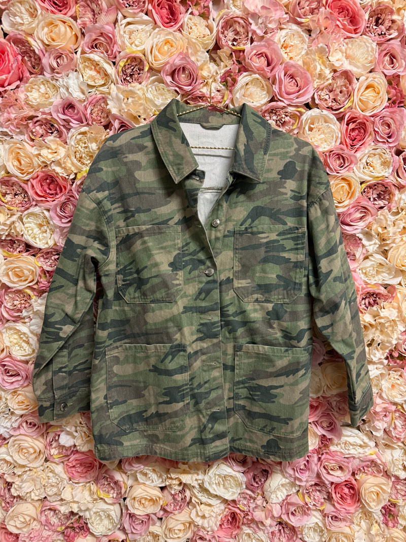 Chic Happens Art Painted Jeans Jacket Camouflage Coco Chanel