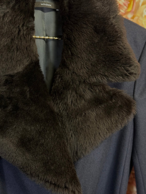 Windsor Coat with Faux Fur Collar Blue