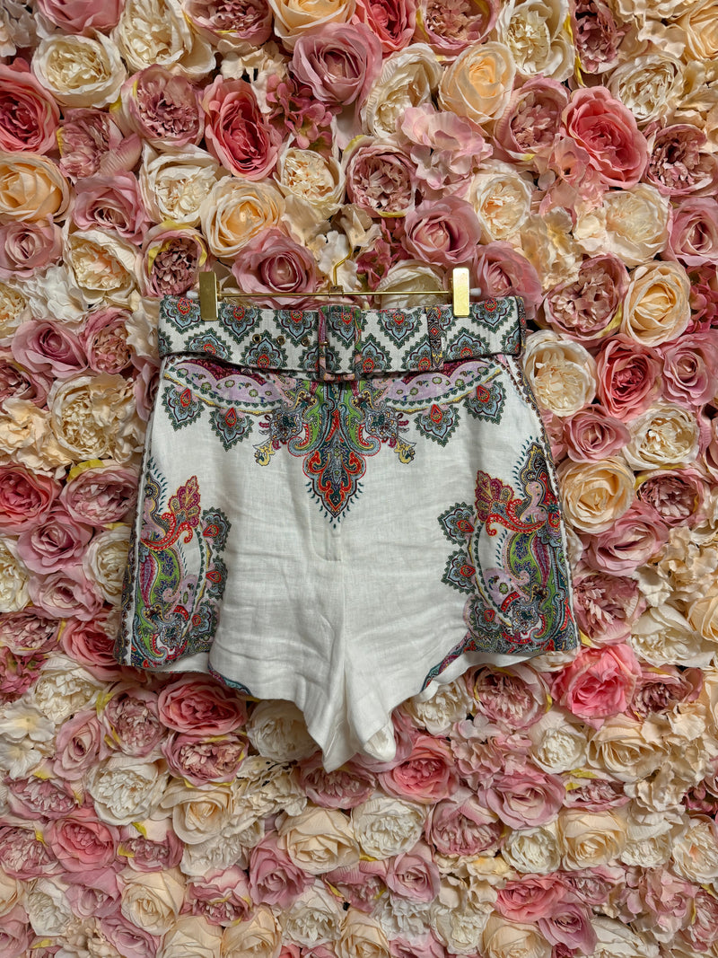 Zimmermann Linen Shorts White Multi