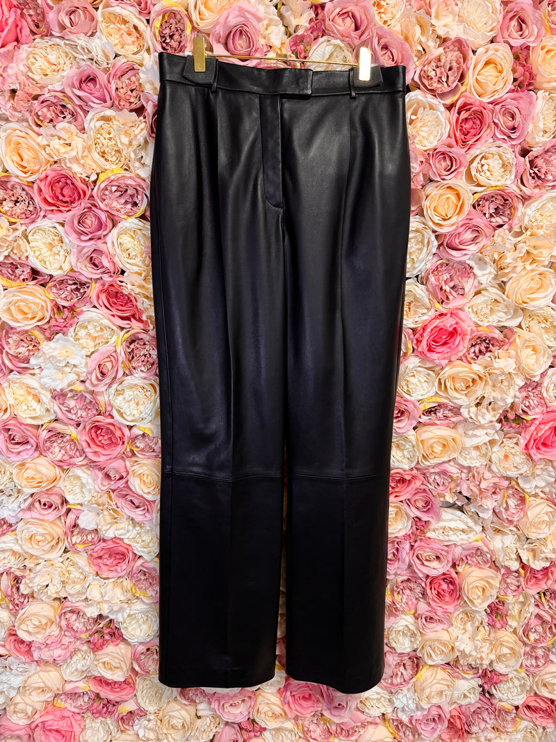 Ferragamo Leather Pants Straight Cut Black