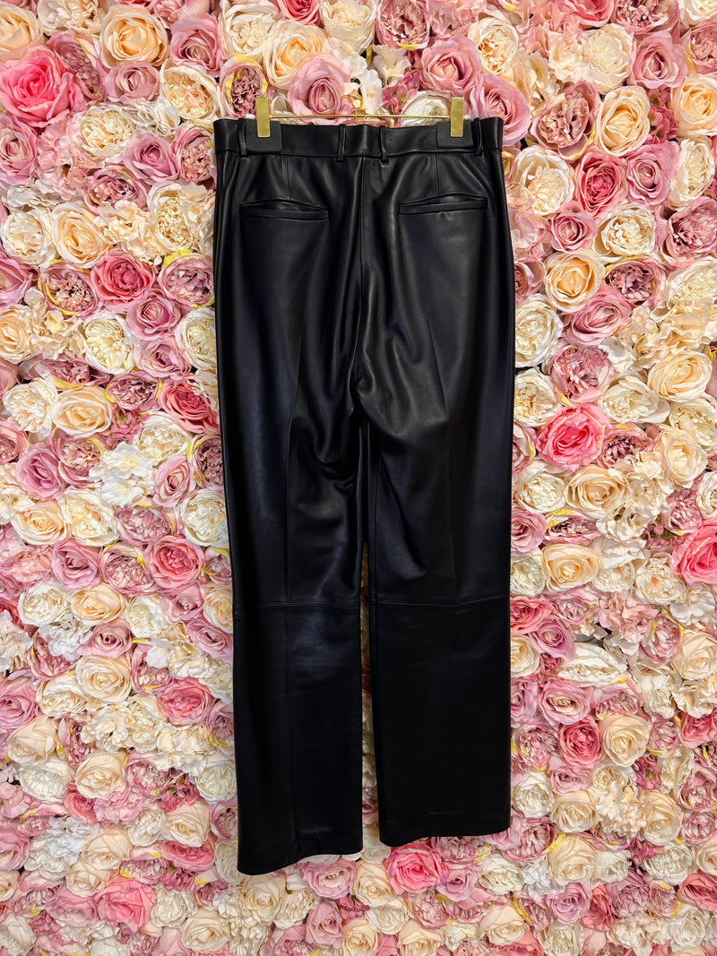 Ferragamo Leather Pants Straight Cut Black