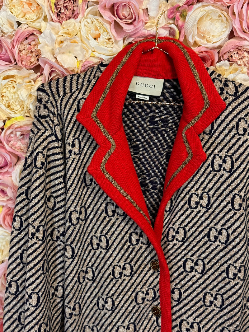 Gucci Knit Cardigan Blue Beige Red Multi