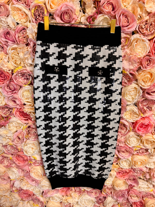 No Name Houndstooth Pencil Skirt Black White