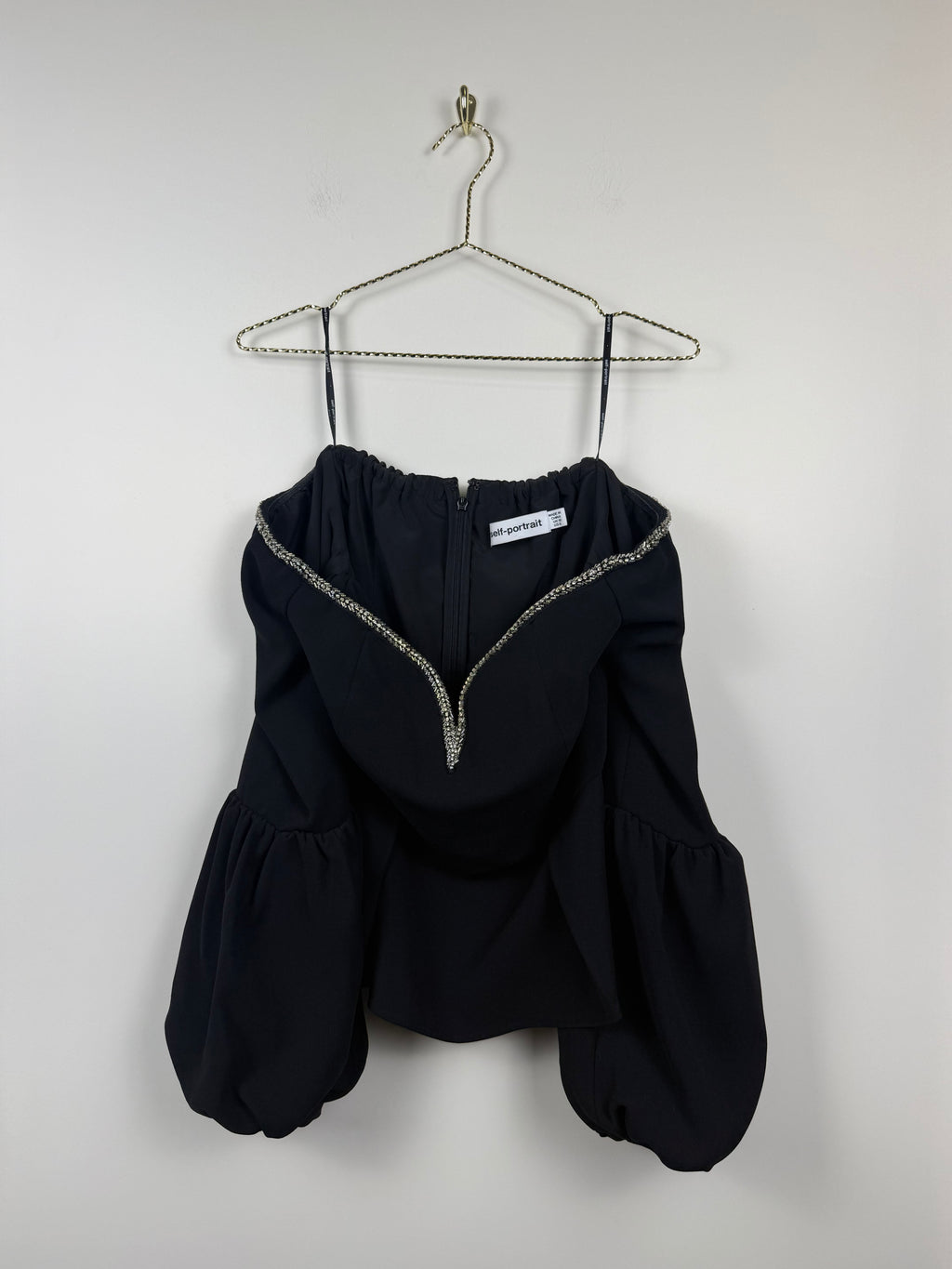 Self-Portrait Top – Schwarz mit silbernen Steinen – Gr. 36 DE (US 6)