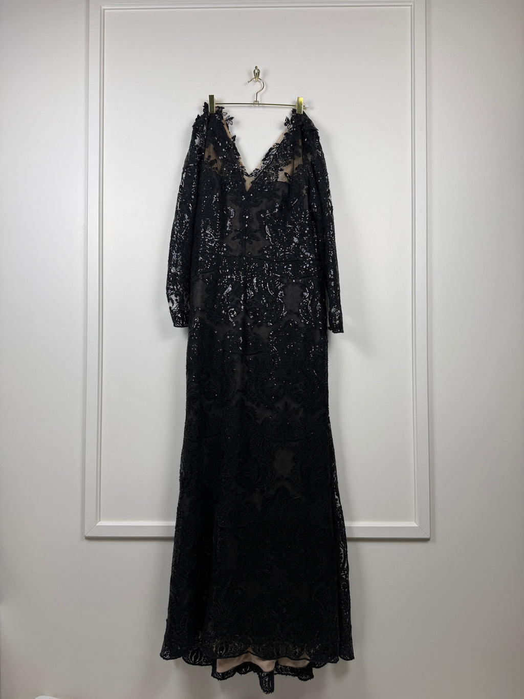 Marchesa Notte Paillettenkleid – Schwarz – Gr. L (US 12)