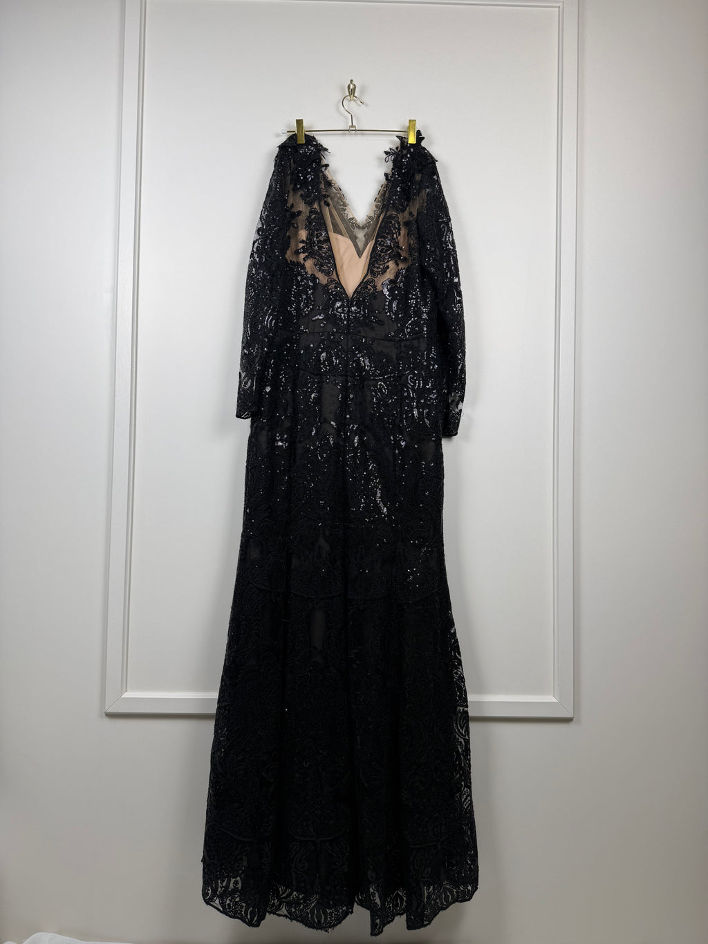 Marchesa Notte Paillettenkleid – Schwarz – Gr. L (US 12)