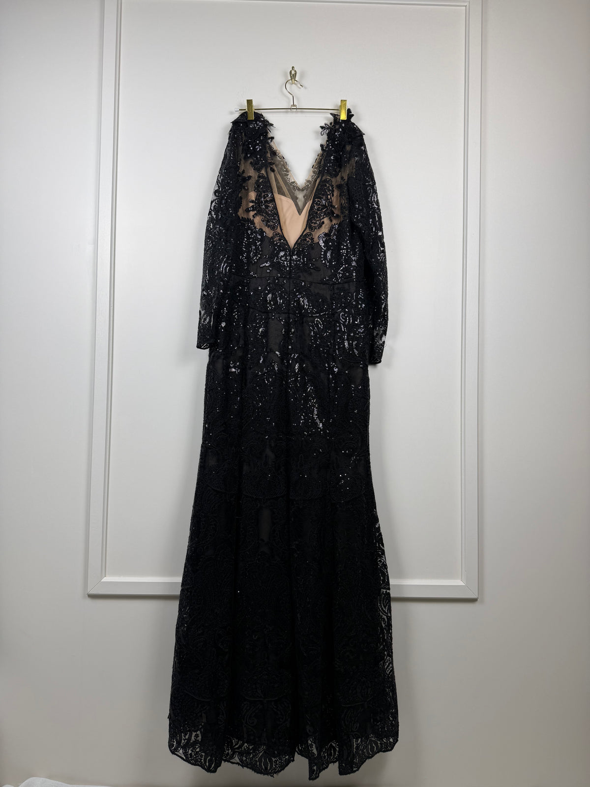 Marchesa Notte Paillettenkleid – Schwarz – Gr. L (US 12)
