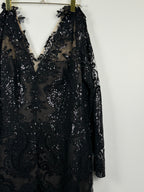 Marchesa Notte Paillettenkleid – Schwarz – Gr. L (US 12)