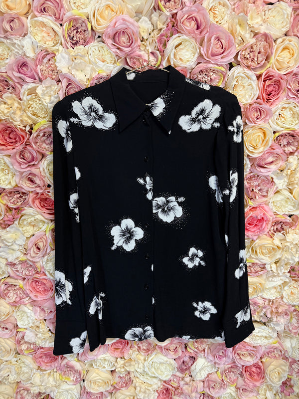 Saint Laurent Blouse Black White with Flowers