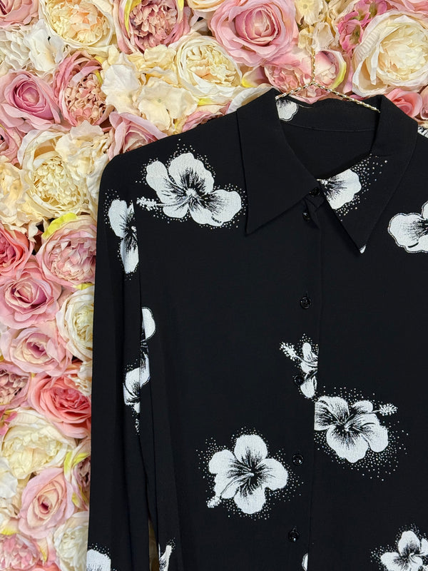 Saint Laurent Blouse Black White with Flowers