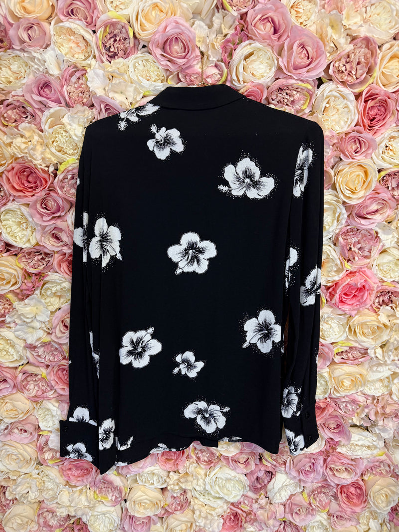 Saint Laurent Blouse Black White with Flowers