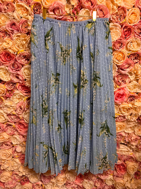 Red Valentino Plissee Skirt Blue with Flowers