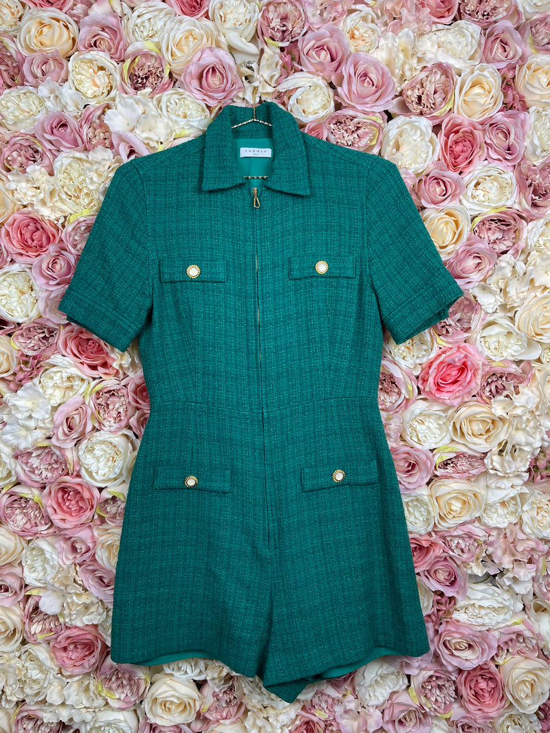 Sandro Playsuit with Zipper Green Sz. 32 DE