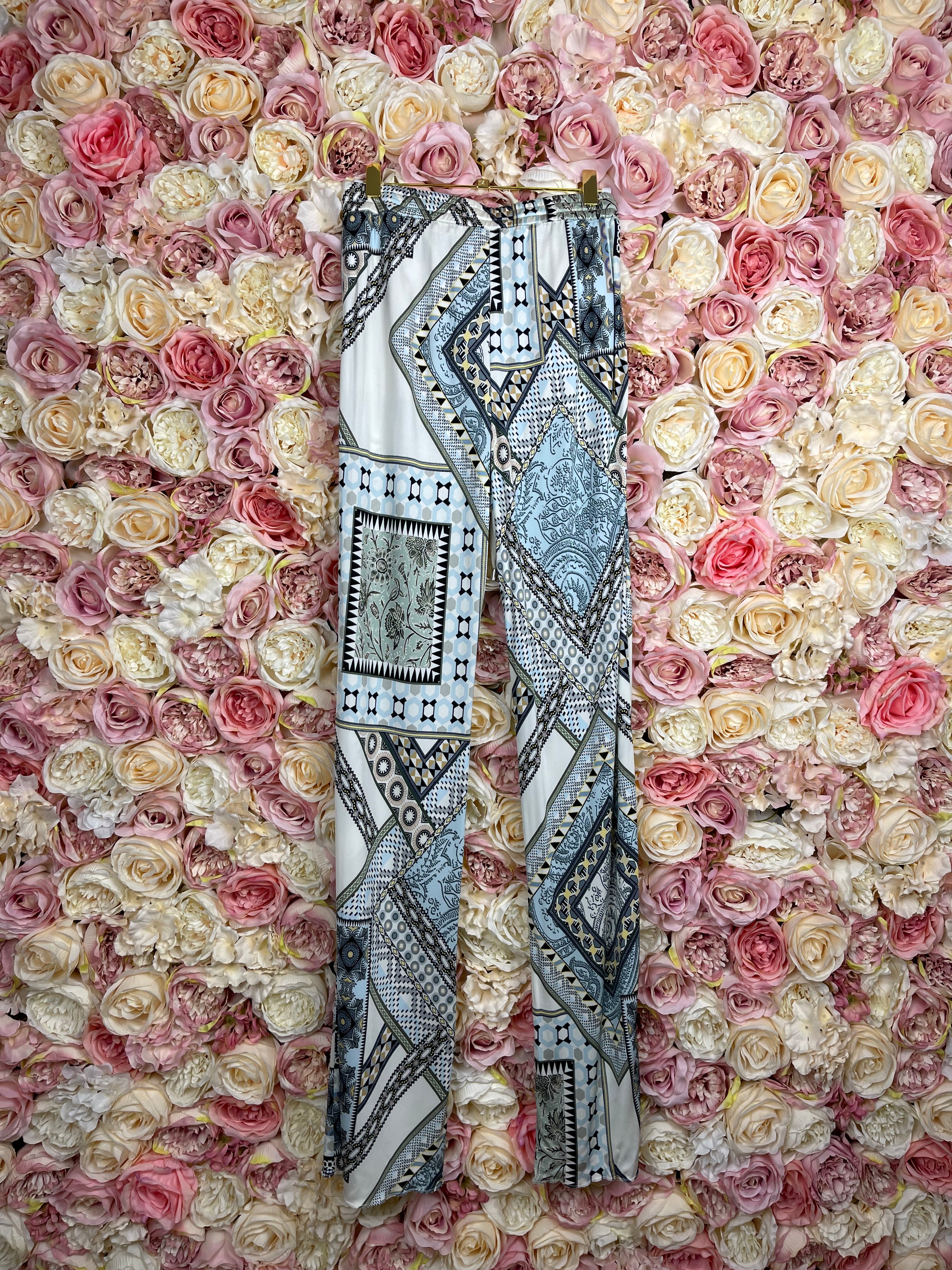 Etro Viscose Pants White Blue Sz. 34 DE