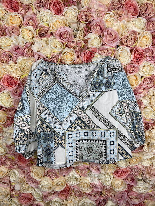 Etro Cotton Blouse White Blue Sz. 34 DE