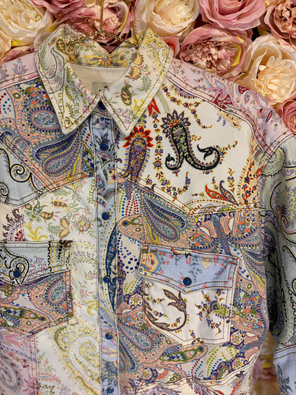 Etro Jeans Jacket Paisley Print Pastel Colors