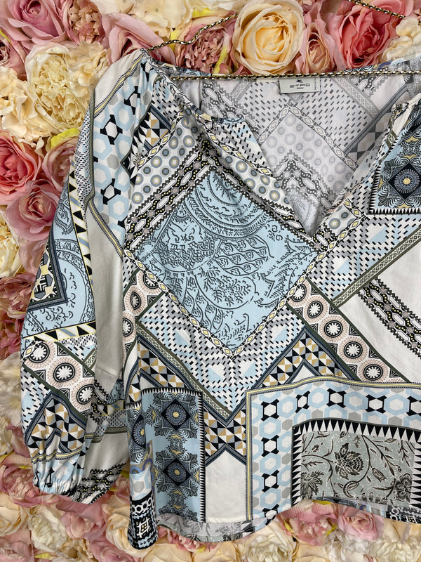 Etro Cotton Blouse White Blue Sz. 34 DE