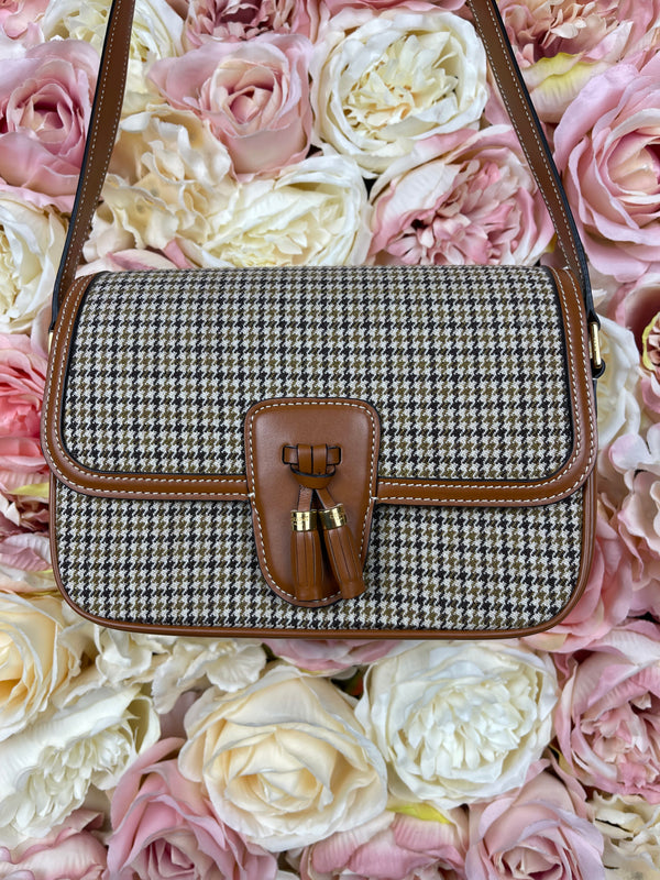 Celine Houndstooth Crossbody Bag Brown Multi