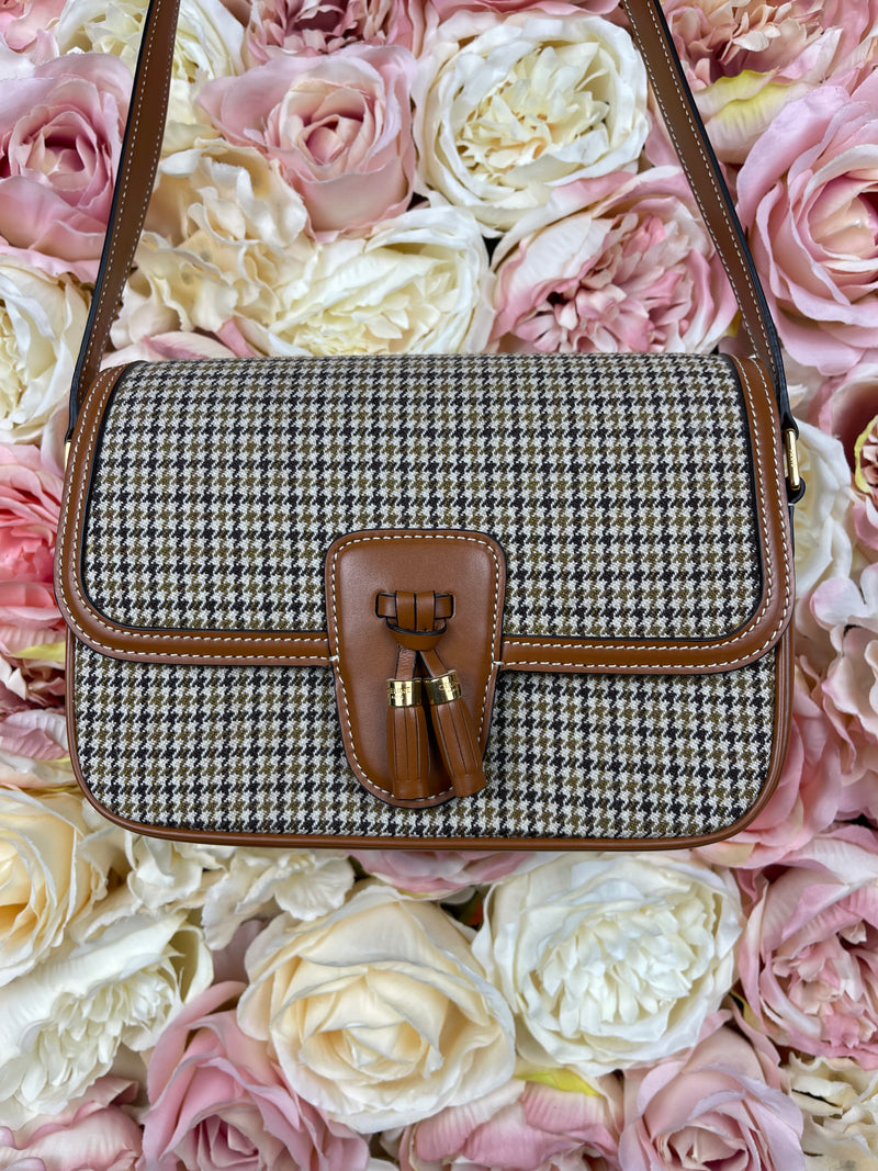 Celine Houndstooth Crossbody Bag Brown Multi