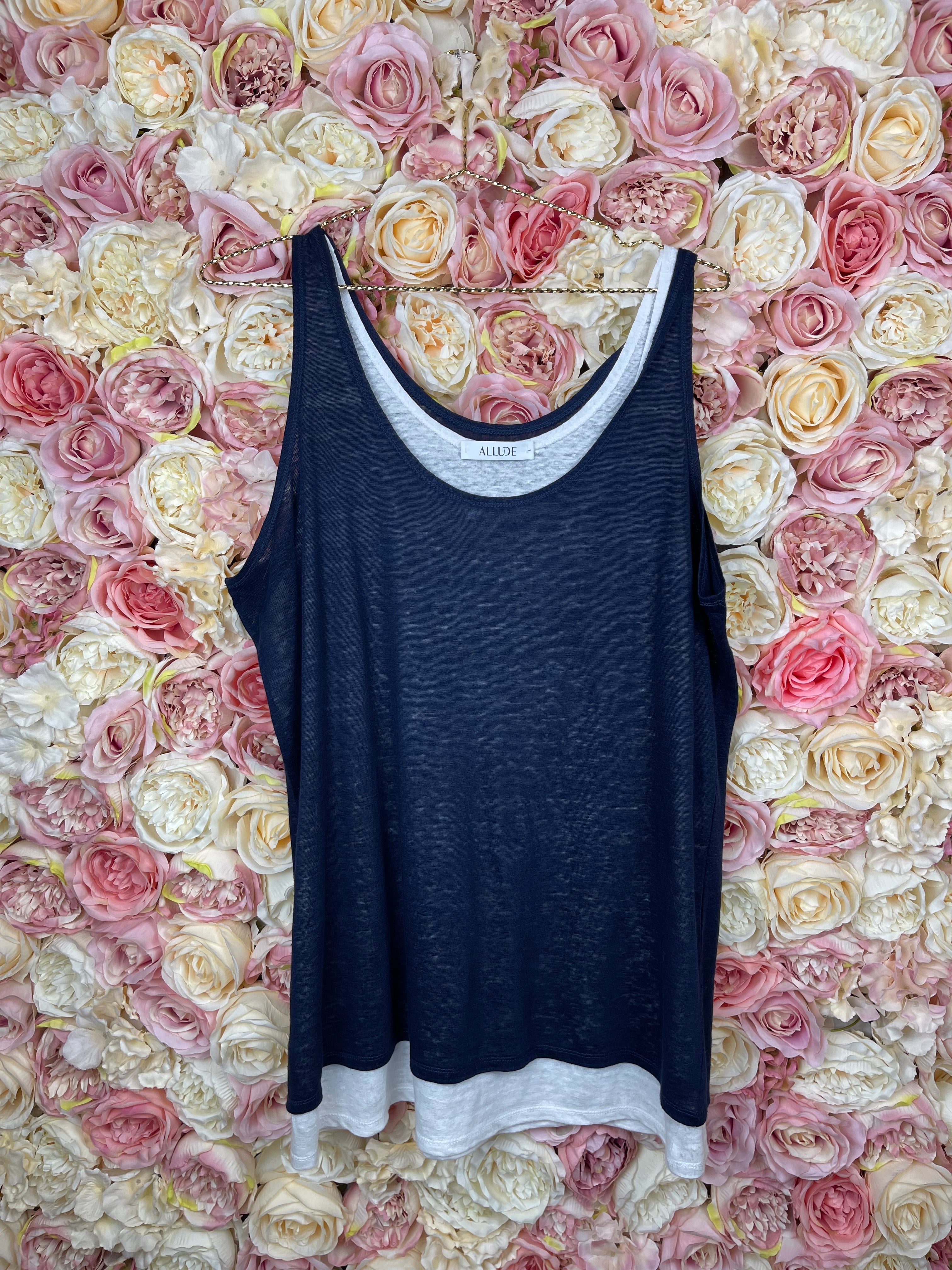Allude linen double Top beige Dark Blue Sz. L