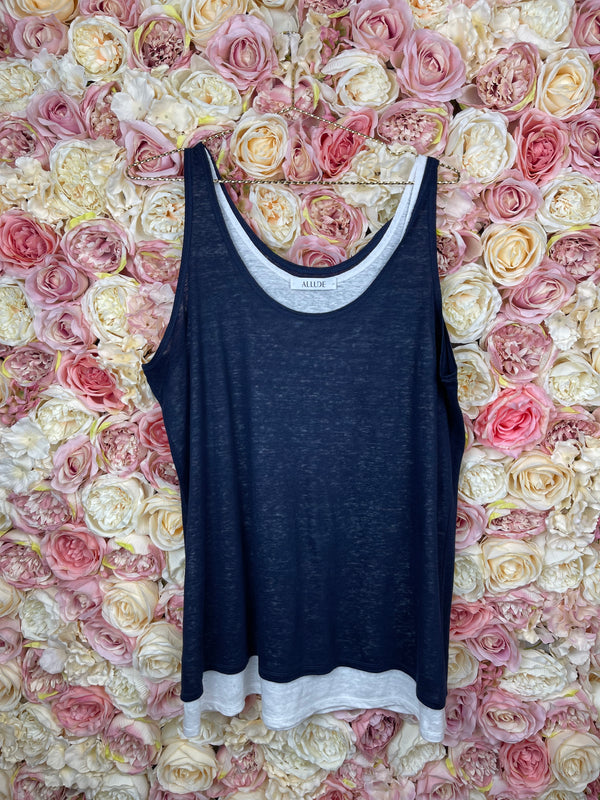 Allude linen double Top beige Dark Blue Sz. L