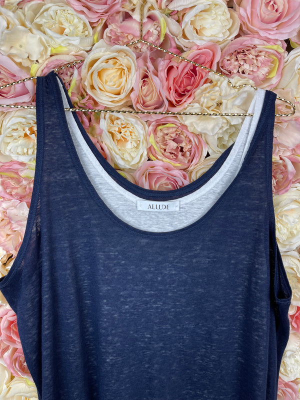 Allude linen double Top beige Dark Blue Sz. L