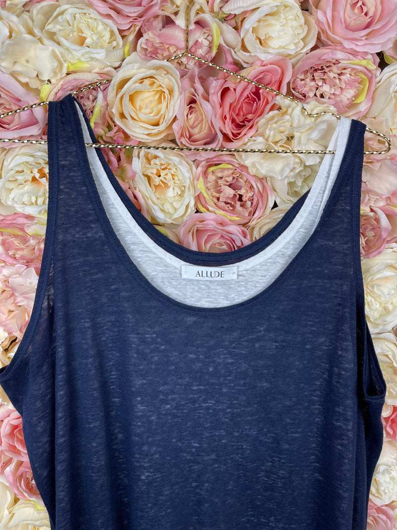 Allude linen double Top beige Dark Blue Sz. L