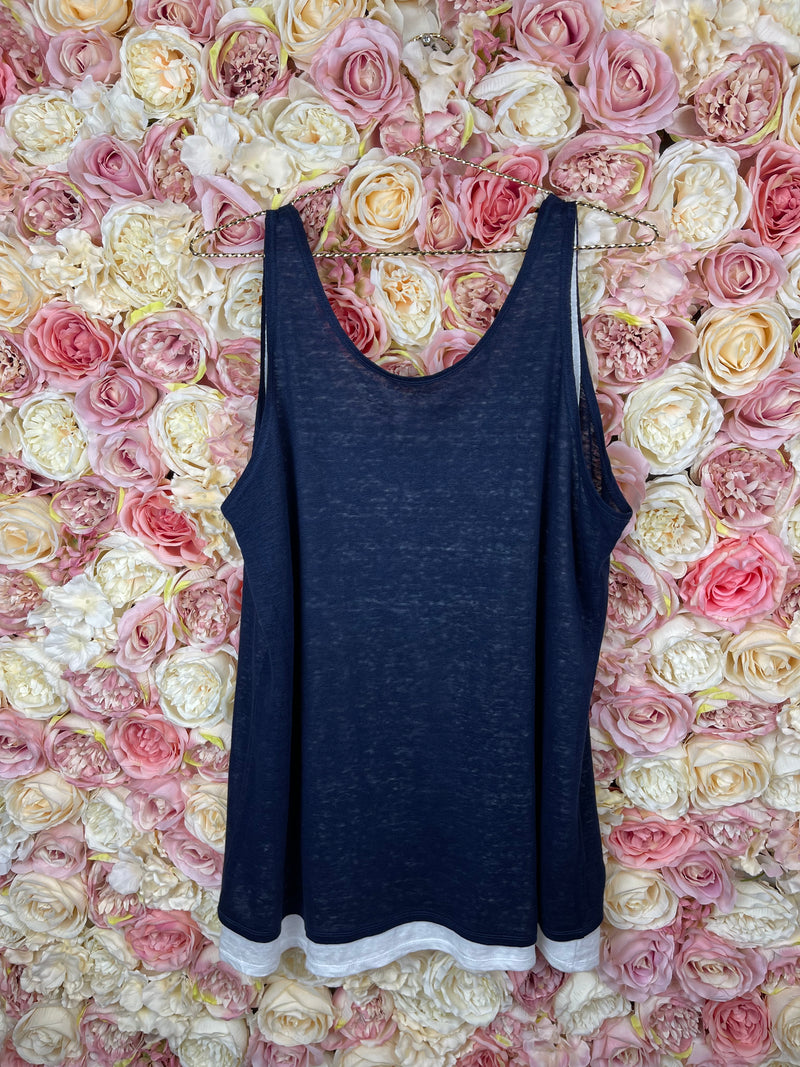 Allude linen double Top beige Dark Blue Sz. L