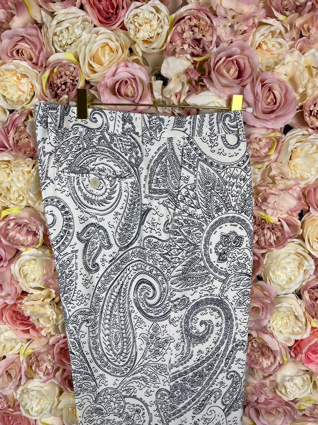 Etro Pants Paisley Print White Dark Blue Sz. 40 DE