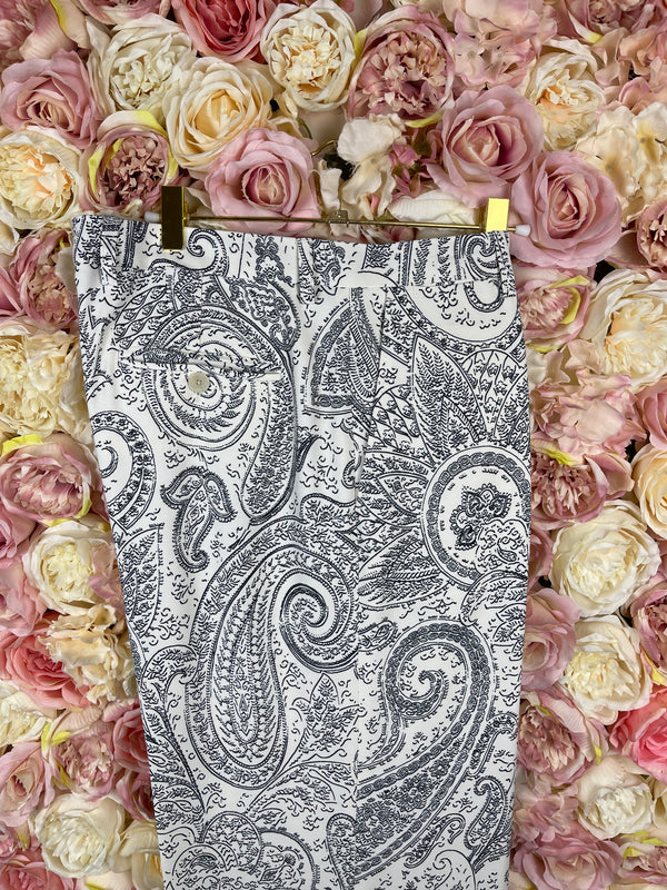 Etro Pants Paisley Print White Dark Blue Sz. 40 DE