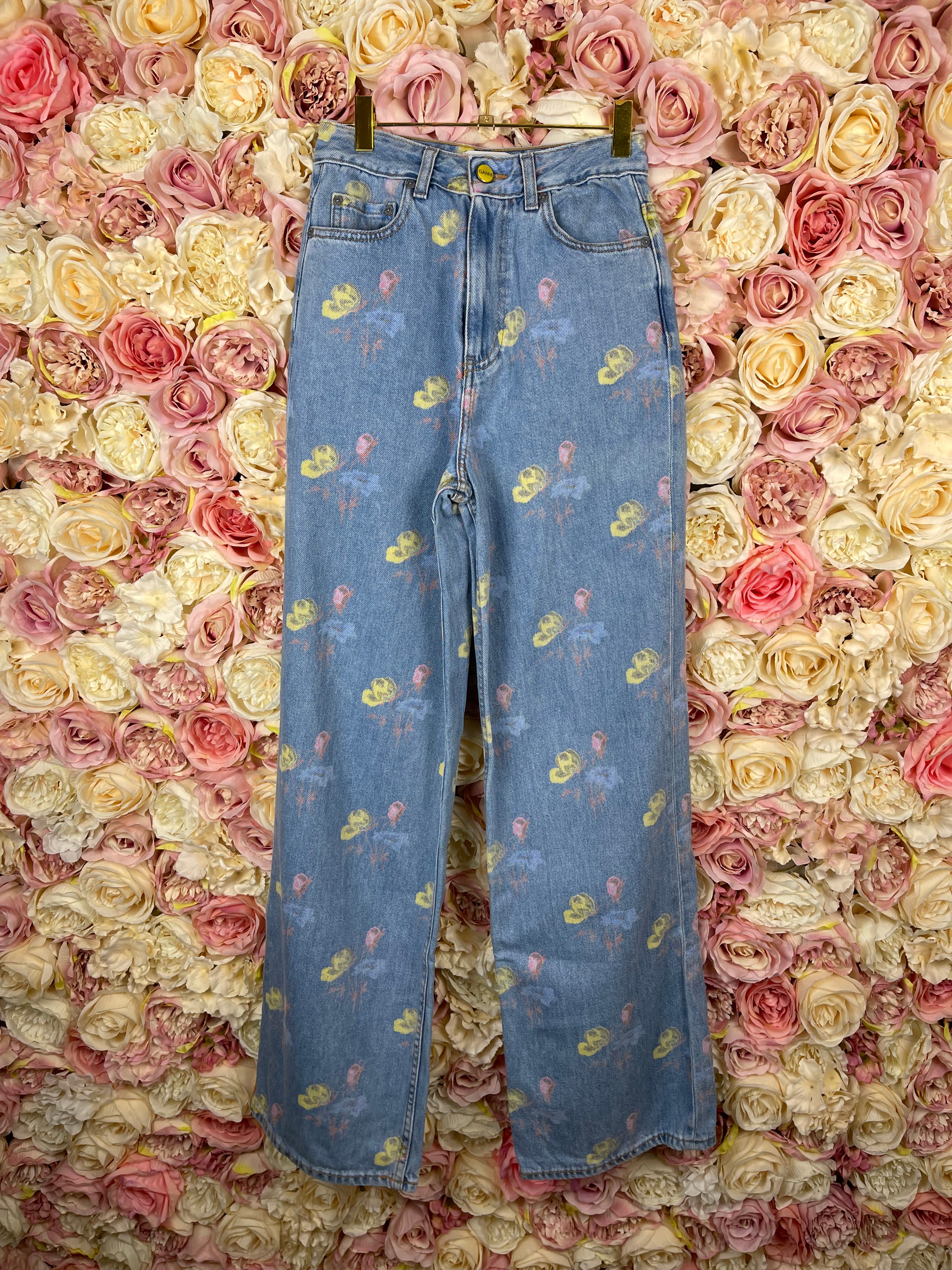 Ganni Floral Jeans Blue Multi Sz. 34 DE