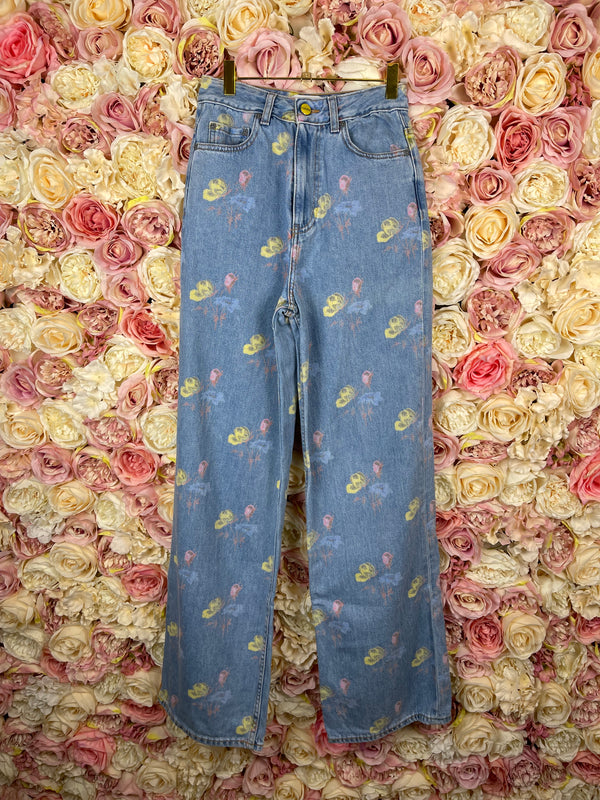 Ganni Floral Jeans Blue Multi Sz. 34 DE