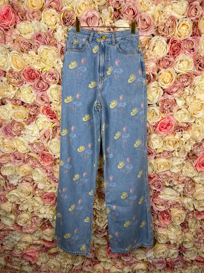 Ganni Floral Jeans Blue Multi Sz. 34 DE