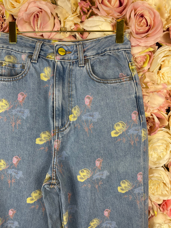 Ganni Floral Jeans Blue Multi Sz. 34 DE