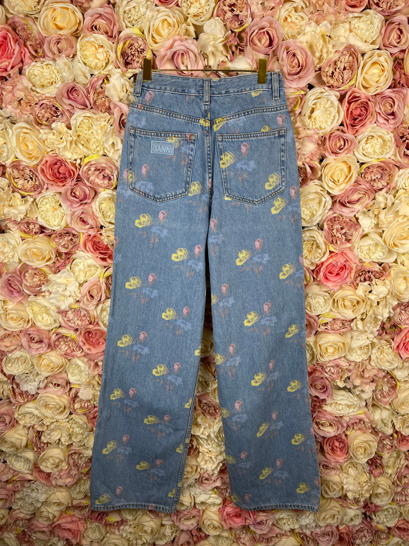 Ganni Floral Jeans Blue Multi Sz. 34 DE