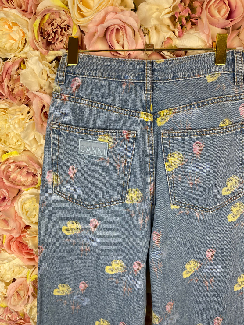 Ganni Floral Jeans Blue Multi Sz. 34 DE