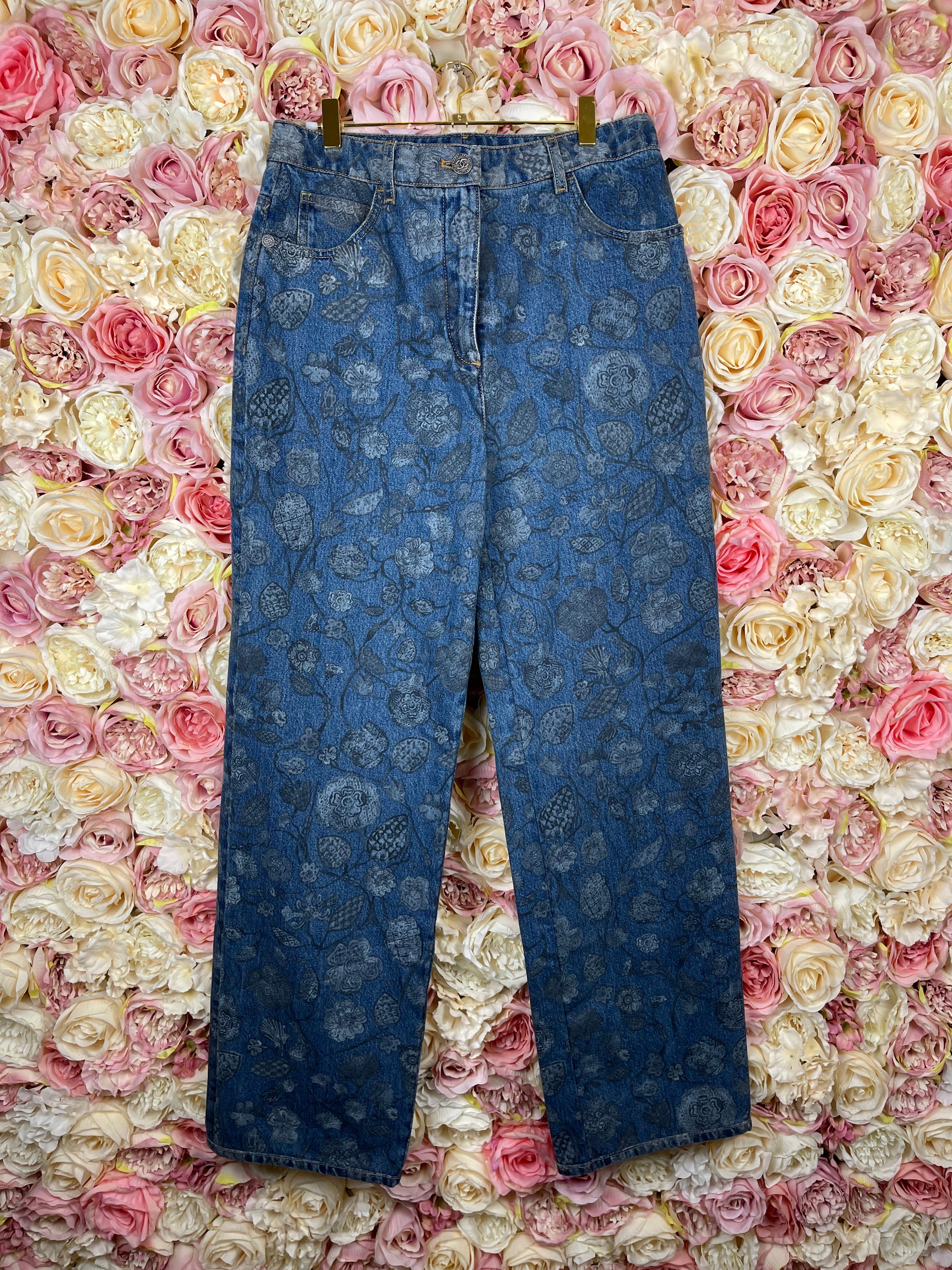Chanel Floral Jeans 2021 Blue Sz. 38 DE