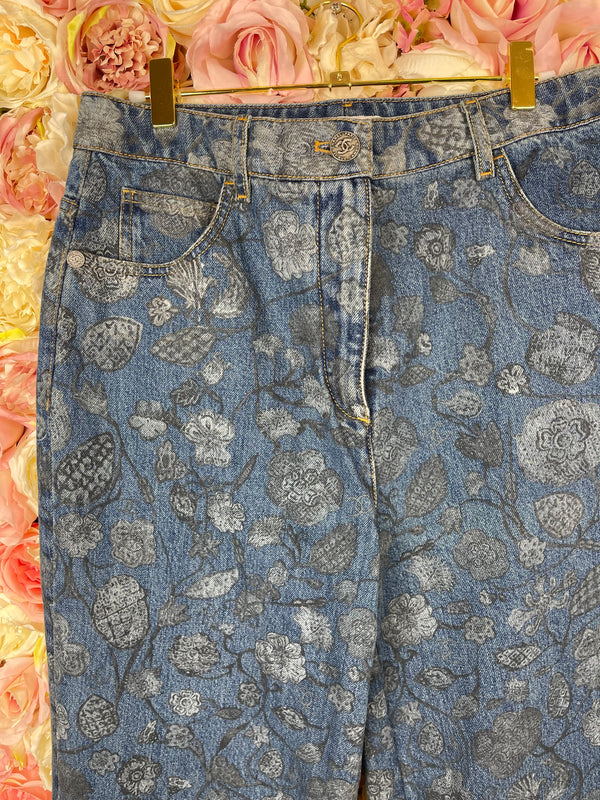 Chanel Floral Jeans 2021 Blue Sz. 38 DE