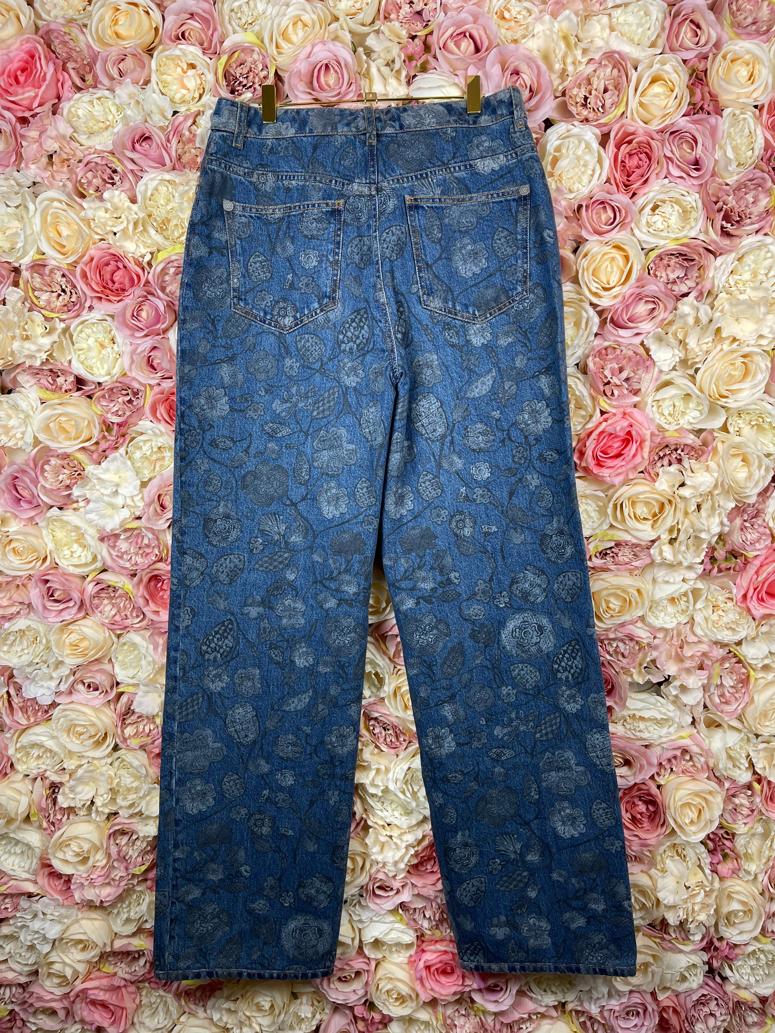 Chanel Floral Jeans 2021 Blue Sz. 38 DE