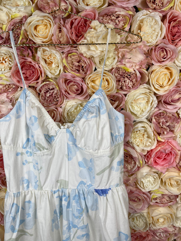 Sabo Mini Dress White with Blue Painting Sz. S