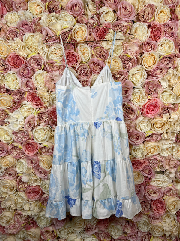 Sabo Mini Dress White with Blue Painting Sz. S