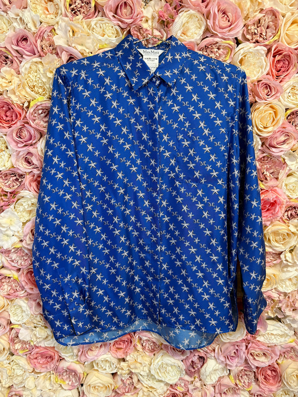 Max Mara Silk Blouse Blue Multi Sz. 38 DE