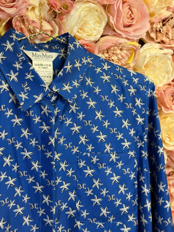 Max Mara Silk Blouse Blue Multi Sz. 38 DE