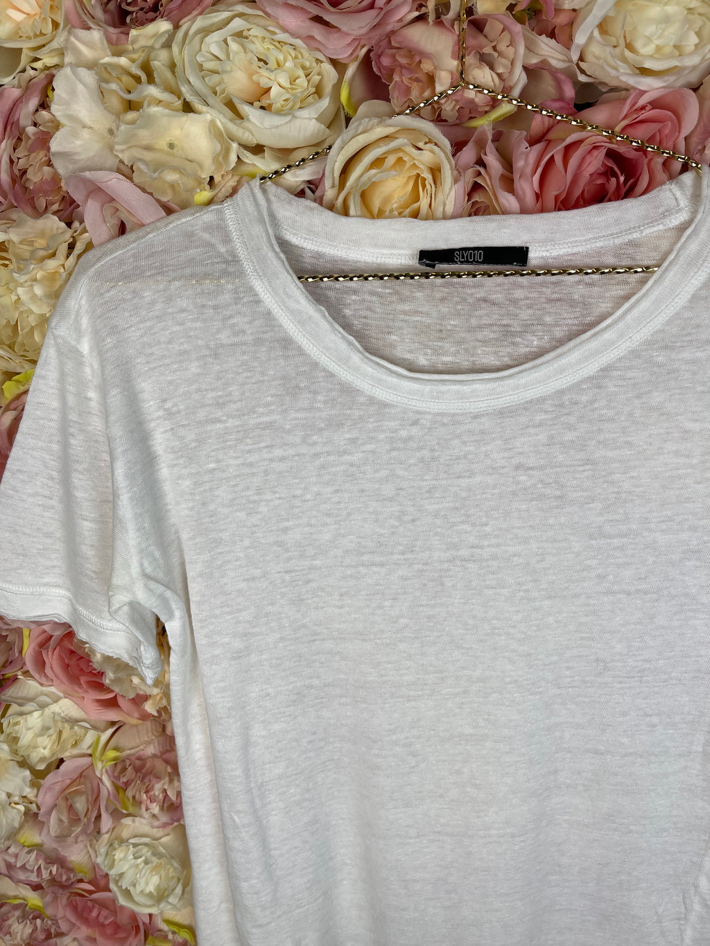 Sly010 Round Neck Linen T-Shirt White Sz. S