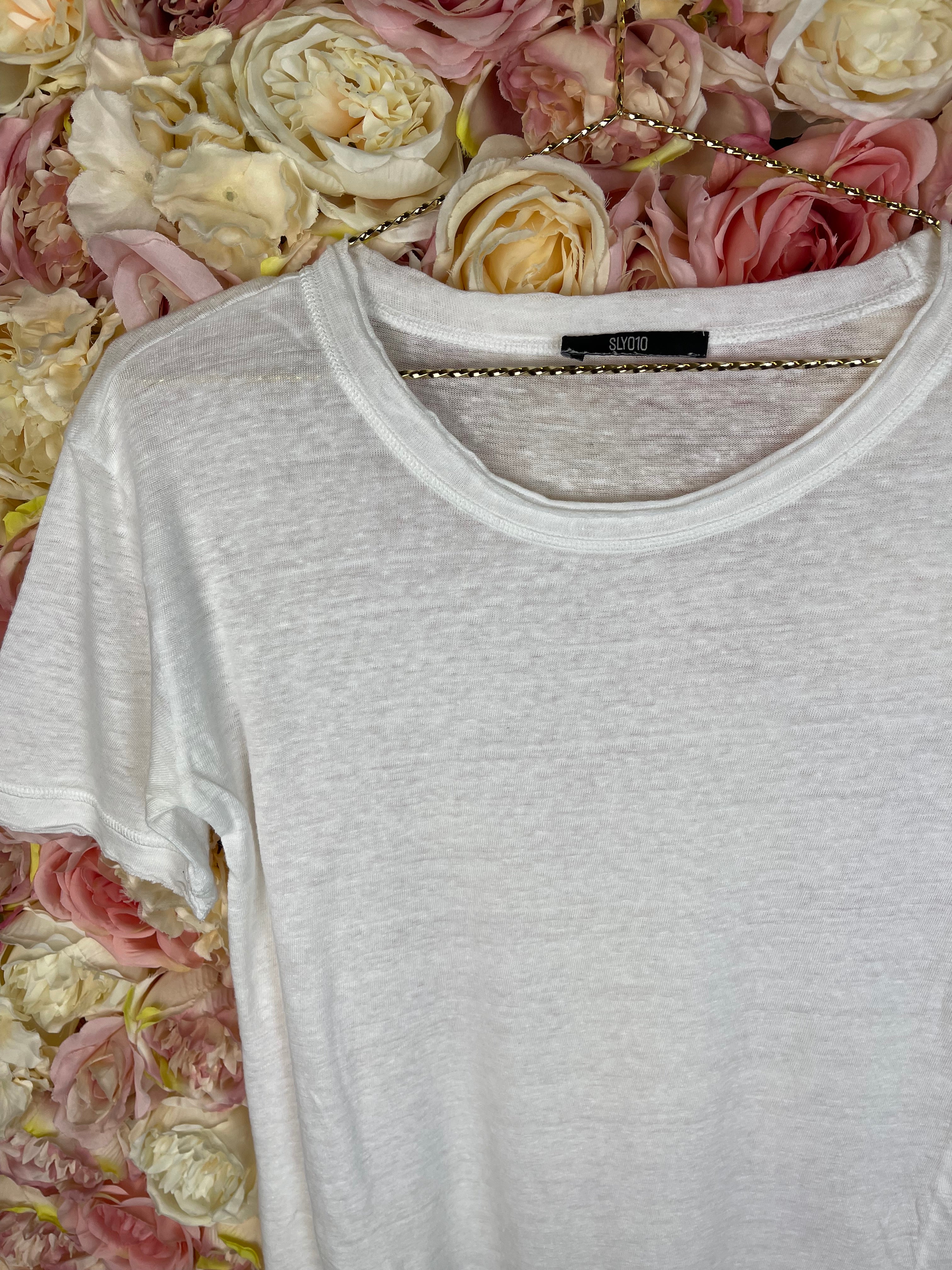 Sly010 Round Neck Linen T-Shirt White Sz. S